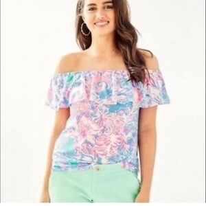 Lilly Pulitzer La Fortuna Top in Blue Peri Viva La Lilly (Size S)